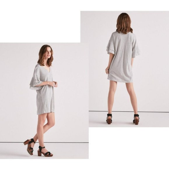 LUCKY BRAND Dress Womens Medium Stripe Ruffle Knit Mini‎ Shift Tunic - Picture 1 of 13